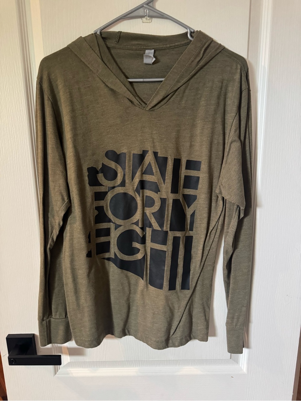 Next Level Apparel Olive Hooded Long-Sleeve with Black Graphic